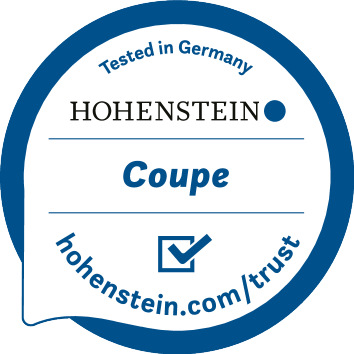 Sceau avec le texte « Tested in Germany », « Coupe » et « hohenstein.com/trust ».
