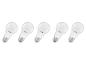 Cinq ampoules LED blanches avec culot E27, alignées.