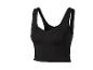 Crop top de sport noir avec larges bretelles et décolleté en V.