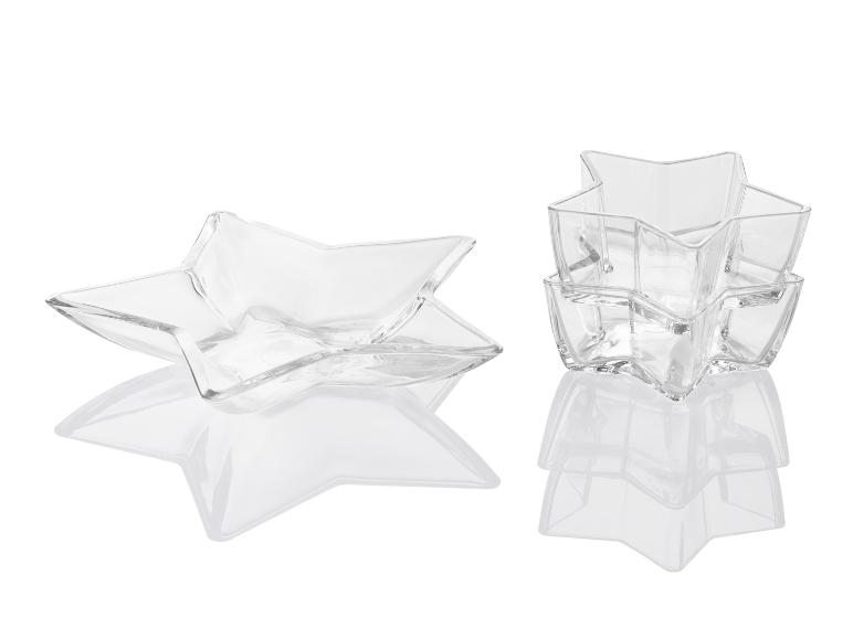 Bol et plat en verre transparent en forme d'étoile.