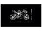 Dessin technique d'une moto avec dimensions : 43 cm (16.5 po) de long et 26 cm (10 po) de haut.