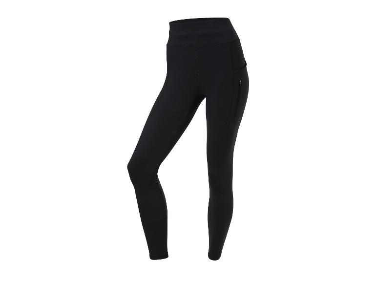 Leggings noirs de sport, taille haute, poches zippées.