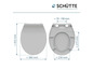 Abattant de WC à fermeture douce, dimensions en millimètres.