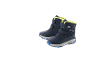 Bottes d'hiver bleues pour enfants avec doublure jaune fluo et semelles antidérapantes.