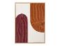 Peinture abstraite avec des formes en arc en marron et bordeaux sur fond blanc.