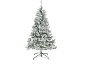 Sapin de Noël artificiel enneigé avec support vert.