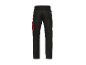 Pantalon de travail noir avec des détails rouges.