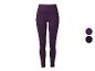 Legging de sport violet pour femme avec poches latérales, avec options de couleur violet et noir.