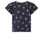 T-shirt bleu foncé à manches courtes avec un imprimé fraise intégral.
