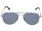 Lunettes de soleil aviateur avec monture argentée et verres gris.