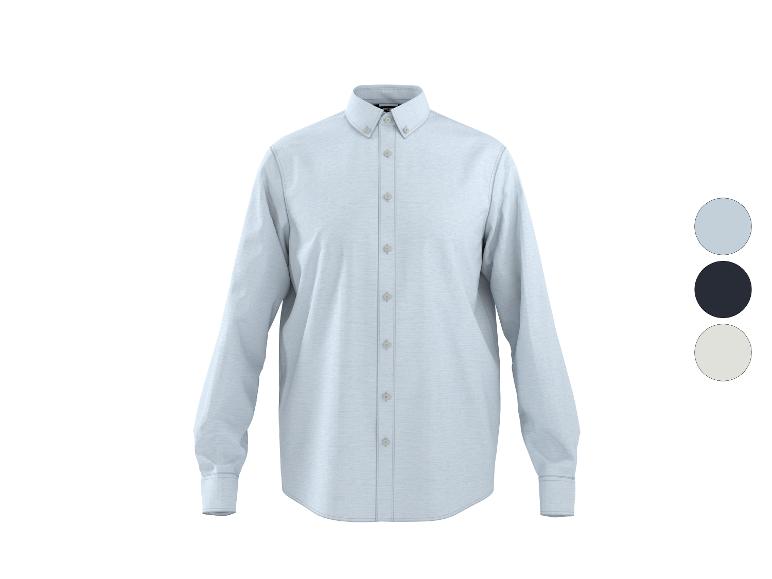 Chemise homme à manches longues, bleu clair, avec trois options de couleur.
