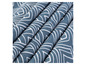 Tissu bleu avec un motif géométrique blanc.