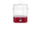 Un cuiseur vapeur rouge SilverCrest avec un couvercle transparent.