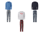 Trois ensembles de pyjamas pour hommes, avec des hauts à manches longues et des pantalons à carreaux.