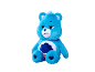 Ours en peluche bleu avec une expression boudeuse et un nuage de pluie sur le ventre