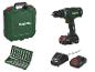Perceuse sans fil avec mallette, jeu de forets, chargeur et batteries.