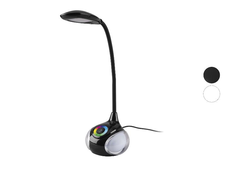 Lampe de bureau LED noire avec bras flexible et base lumineuse colorée