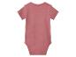 Un body bébé rose à manches courtes, vu de dos.