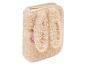 Trousse en peluche beige avec oreilles de lapin et bouton à paillettes roses