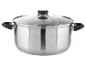 Une casserole en acier inoxydable avec un couvercle en verre.