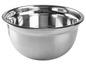 Un bol rond en acier inoxydable brillant.