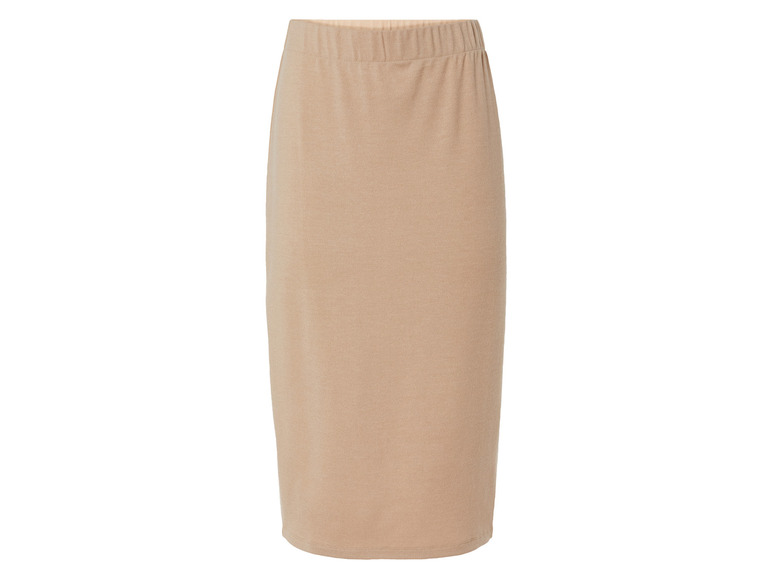 Une jupe midi beige avec une taille élastique.