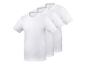 Trois t-shirts blancs à col rond pour hommes, disposés en couches.
