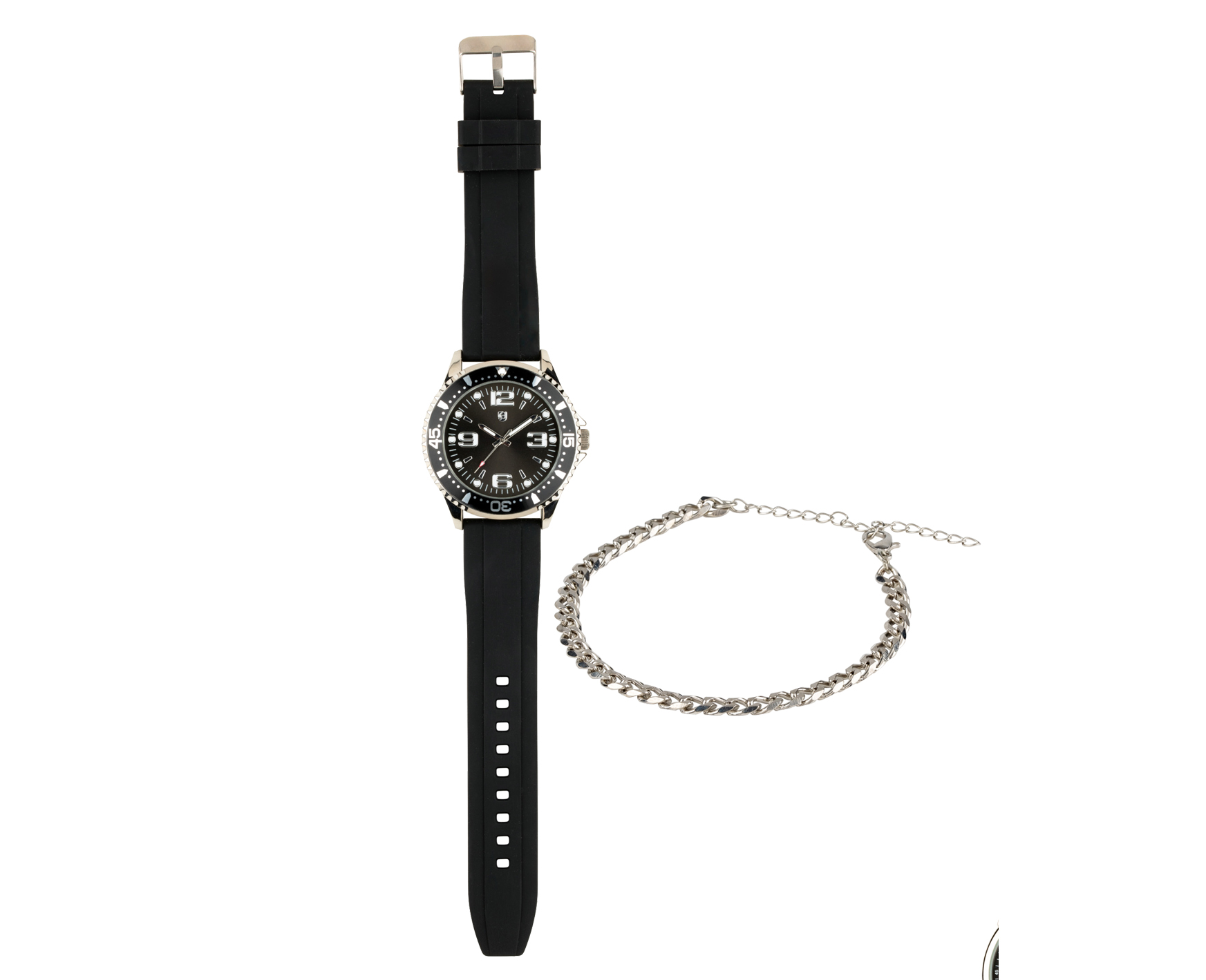 AURIOL® Parure montre et bracelet homme (bracelet noir et argenté)