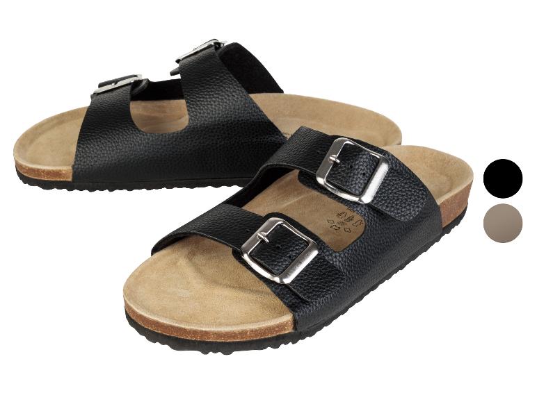 Sandales noires à boucle et semelle en liège.