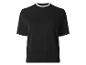 T-shirt noir à manches courtes avec col rond et liseré blanc.