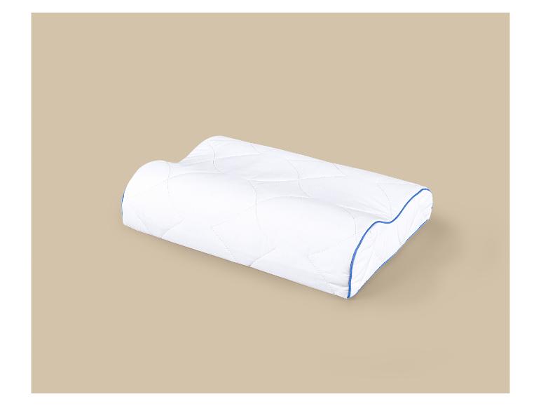 Oreiller blanc de forme ergonomique avec passepoil bleu