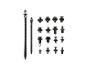 Assortiment de colliers de serrage noirs et de diverses fixations en plastique.