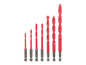 Un jeu de sept mèches rouges, comprenant les tailles 4,0, 5,0, 6,0, 8,0, 10,0 et 12,0 mm.
