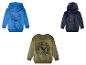 Sweats à capuche pour enfants : sweat bleu Sonic, sweat bleu marine Pat' Patrouille et sweat olive Jurassic World.