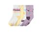 Ensemble de cinq paires de chaussettes pour enfants avec rayures et motifs de licornes.