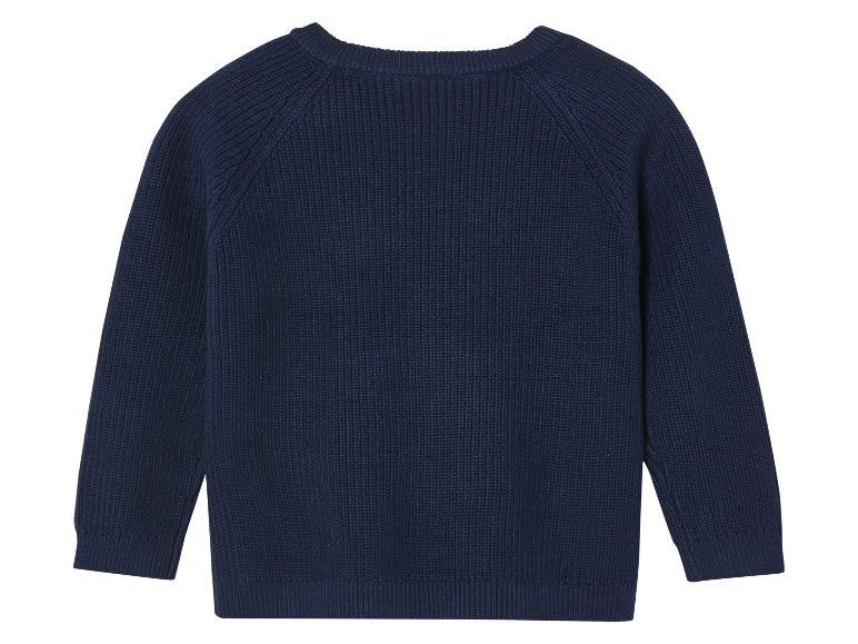 Pull bleu marine en tricot pour enfant, vue arrière.