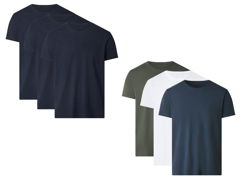 Lots de t-shirts en coton à manches courtes en bleu marine, vert olive et blanc.