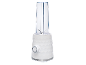 Blender blanc avec bol transparent et base à motif nid d'abeille.