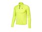 Maillot de sport jaune fluo à manches longues avec col zippé et petit logo sur la poitrine.
