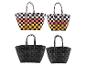 Deux sacs noirs et deux sacs tissés colorés.
