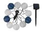 Guirlande lumineuse solaire avec lanternes en papier blanches et bleues et piquet solaire.