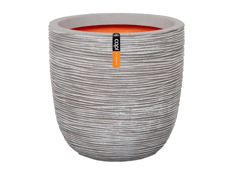 Jardinière grise à texture ondulée et intérieur orange