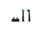Deux têtes de brosse à dents électriques noires et un support noir.