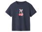 T-shirt bleu marine avec imprimé cerises rouges et nœud blanc.
