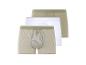 Trois boxers : beige rayé, blanc et beige uni.