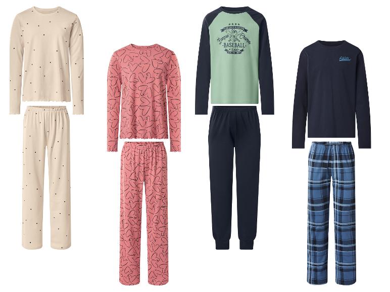 Pyjamas à manches longues pour enfants avec motifs à pois, cœurs, baseball et carreaux.