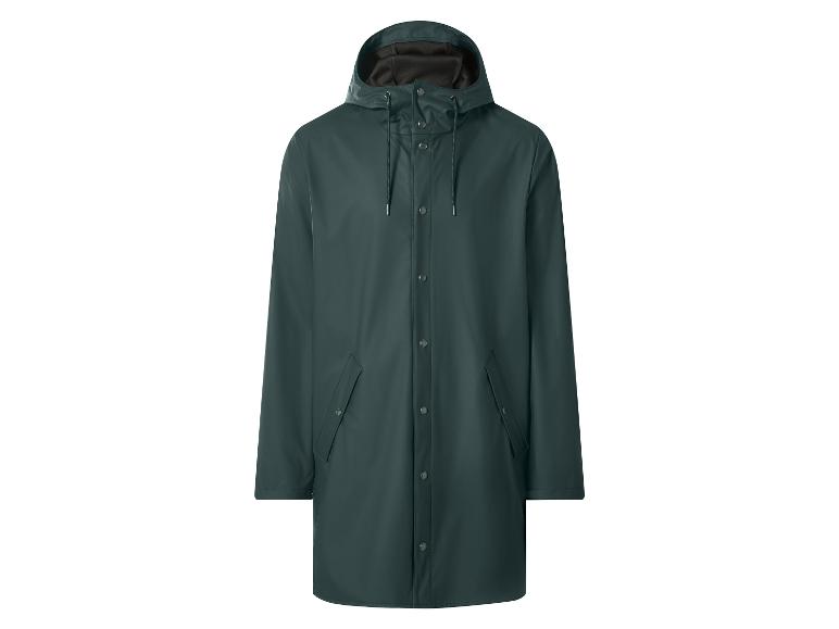 Imperméable long vert foncé avec capuche et boutons-pression