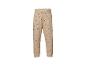 Pantalon de jogging beige à pois noirs, taille élastique et chevilles resserrées.