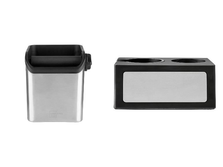 Une poubelle Livarno Home avec un support pour capsules de café.