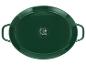 Plat de cuisson ovale vert avec poignées et symboles de compatibilité de cuisson